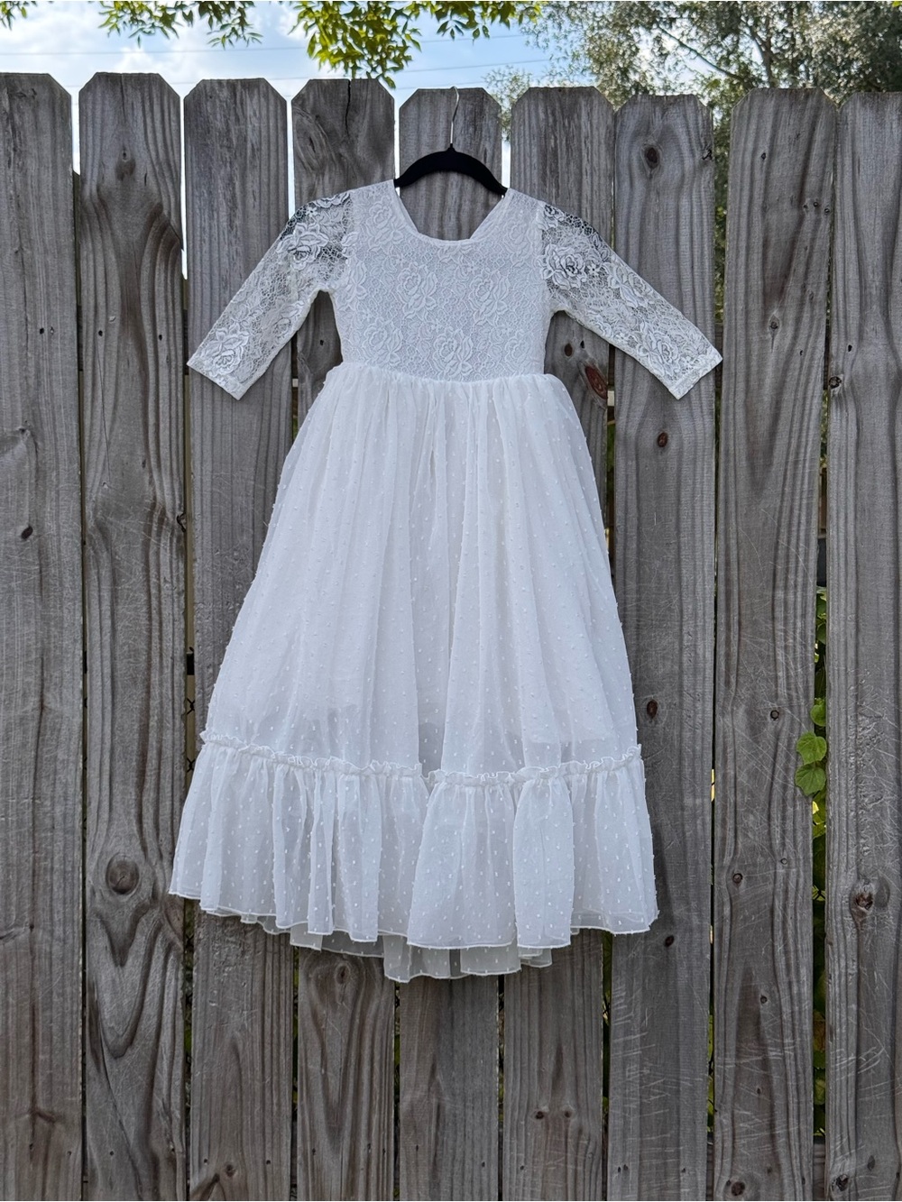Girl's White Lace Boho Cottagecore Floor Length Dress